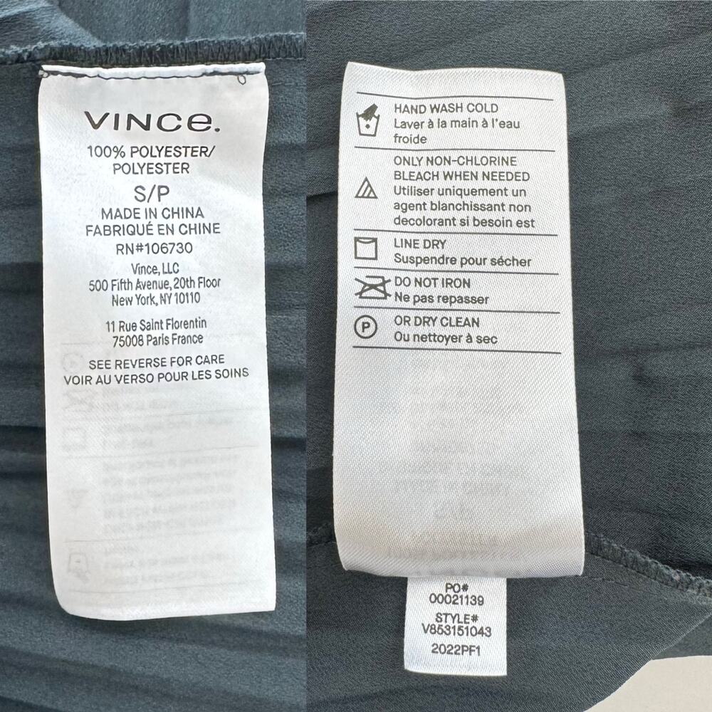 Vince Pleated Satin Cinch Waist Resort Midi Dress Tide Pool S NWOT - Picture 11 of 11